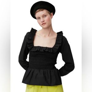 GANNI Cotton Smocked Blouse